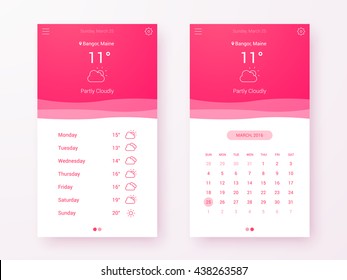 Weather Application Screens Design Concept, UI Elements, Vector EPS 10 Illustration