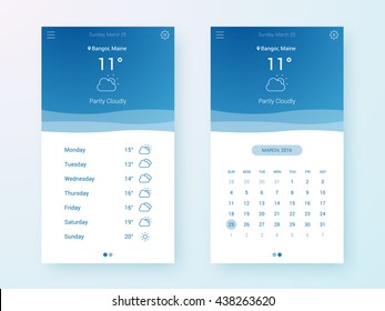 Weather Application Screens Design Concept, UI Elements, Vector EPS 10 Illustration