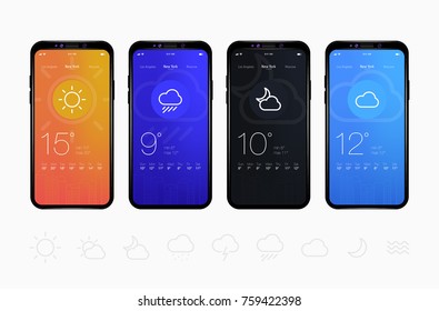 Weather Application User Interface Concept. UI Elements. Vector EPS 10 Illustration.