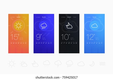 Weather Application User Interface Concept. UI Elements. Vector EPS 10 Illustration.