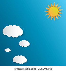 Weather background with paper clouds.