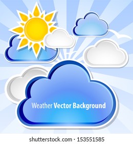 Weather background with sunshine and clouds, vector illustration