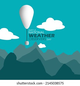 Weather Balloon Flying To Observe The Weather Over The Mountains In Cloudy Sky, National Weather Observers Day May 4