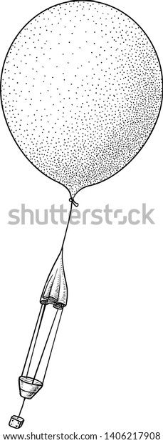Weather balloon illustration, drawing, engraving,\
ink, line art, vector
