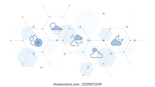 Weather Banner Vector Illustration with Icon Style in Between. Line Duotone icon. Containing cold water, weather, cloudy night, cloud, cloudy.