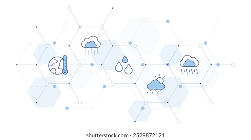 Weather Banner Vector Illustration with Icon Style in Between. Line Duotone icon. Containing cloudy, global warming, humidity, rain.
