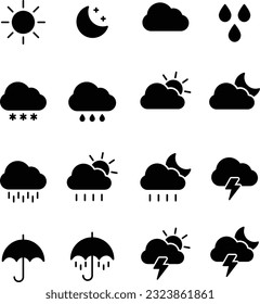 weather black icon set of vector