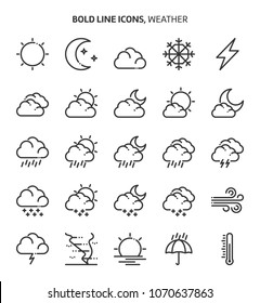 Weather, bold line icons. The illustrations are a vector, editable stroke, 48x48 pixel perfect files. Crafted with precision and eye for quality.