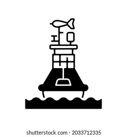 Weather buoy black linear icon. Set of seven very precise sensors that measure how energy and water move between ocean and atmosphere. Outline symbol on white space. Vector isolated illustration