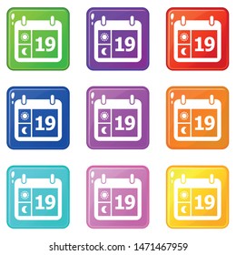 Weather calendar icons set 9 color collection isolated on white for any design