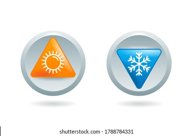 Weather change (climate control) icon with temperature rising and lowering arrow indicator - isolated vector glossy elements