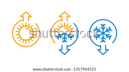 Weather change or climate control icon with temperature rising and lowering arrow indicator - isolated vector set