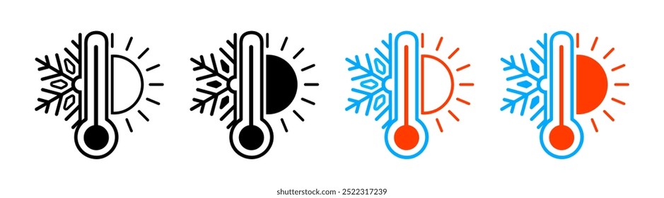 Cambio de Clima caliente y frío para el Vector de diseños de logotipos. Copo de nieve y símbolo de icono de sol.