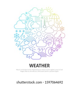 Weather Circle Concept. Vector Illustration of Outline Design.