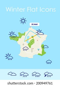 Weather City Map. Simple flat vector design. Set templates for interface mobile and web.