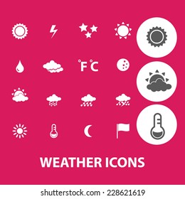 weather, climate black isolated icons, signs, symbols, illustrations set, vector