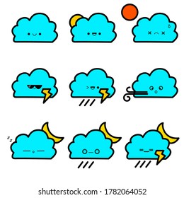 Weather and climate forecast in doodle pattern. The nine icons in vector that you can resize and change all design freely. The art symbol collection contains the sky in sunny, thunderstorm, hot etc.