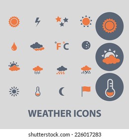 weather, climate icons, signs, illustrations set, vector