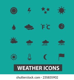 weather, climate icons, signs, silhouettes set, vector