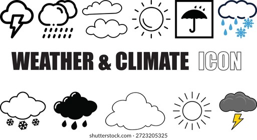Wetter und Klimasymbole Sonne Wolke Regen Schneesturm Vektoren