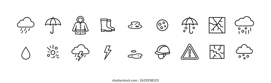 Conjunto de iconos lineales de Clima y clima - colección de símbolos meteorológicos planos