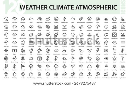 Weather Climate Modern Line Icon Set. Professional outline vector pack of minimal and unique atmospheric symbols with stylish and premium climate illustrations.