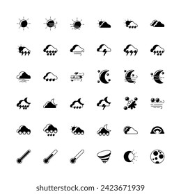 weather, climate, temperature and meteorology vector icon set design solid line style. perfect use for logo, presentation, website, and more. modern icon set design solid line style