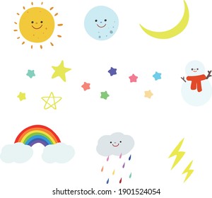 weather clipart , sun, moon, cloud, snow man and star