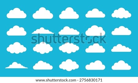 Weather cloud collection, vector glyph shape set, meteorology, sky atmosphere, climate, nature, computing, and environment