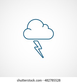 Weather Cloud With Lightning Blue Line Icon On White Background