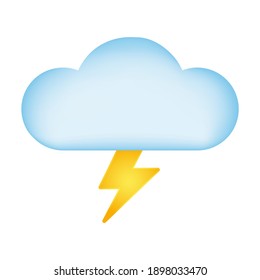 Weather Cloud With Lightning Bolt Emoji Symbol. Flashing Cloudy Day Symbol. Thunderstorms Illustration Vector Design Art.