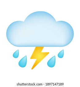 Weather Cloud With Lightning And Rain Emoji Symbol. Thundershowers Cloudy Day Symbol. Flashing Bolt Illustration Vector Design Art.