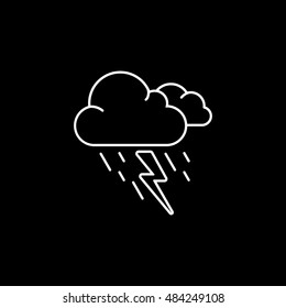 Weather Cloud With Lightning And Rain Line Icon On Black Background