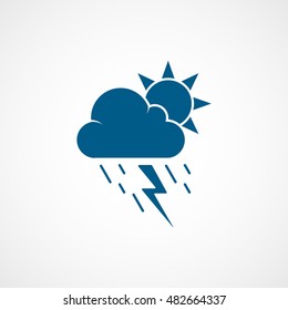 Weather Cloud With Lightning Rain And Sun Blue Flat Icon On White Background