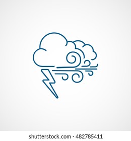 Weather Cloud With Lightning And Wind Blue Line Icon On White Background