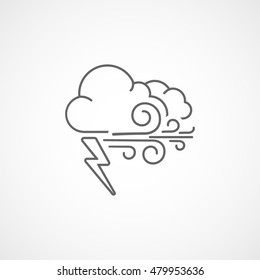Weather Cloud With Lightning And Wind Line Icon On White Background