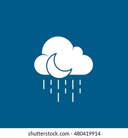Weather Cloud With Moon And Rain Flat Icon On Blue Background
