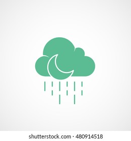 Weather Cloud With Moon And Rain Green Flat Icon On Light Background