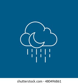 Weather Cloud With Moon And Rain Line Icon On Blue Background