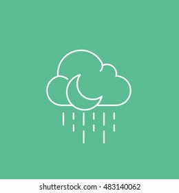 Weather Cloud With Moon And Rain Line Icon On Green Background