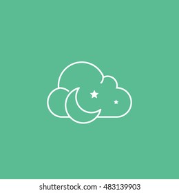 Weather Cloud With Moon And Stars Line Icon On Green Background