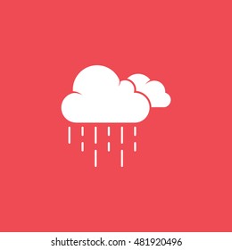 Weather Cloud With Rain Flat Icon On Red Background
