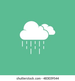 Weather Cloud With Rain Flat Icon On Green Background
