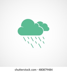 Weather Cloud With Rain Green Flat Icon On White Background