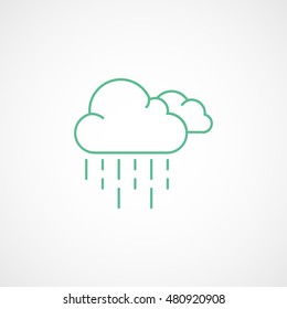 Weather Cloud With Rain Green Line Icon On Light Background