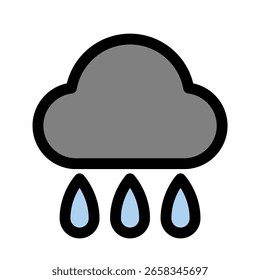 La nube de Clima con el ícono de lluvia representa una nube gris con tres gotas de lluvia azules estilizadas que caen de ella.
