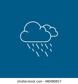 Weather Cloud With Rain Line Icon On Blue Background