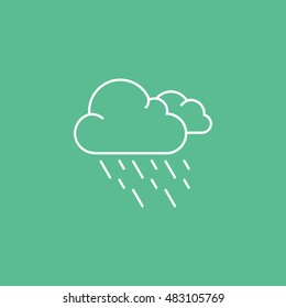 Weather Cloud With Rain Line Icon On Green Background