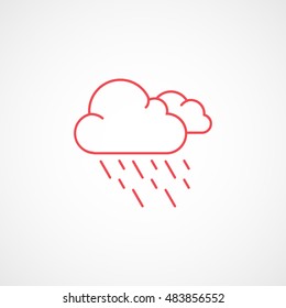 Weather Cloud With Rain Red Flat Icon On White Background