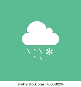 Weather Cloud With Rain And Snow Flat Icon On Green Background